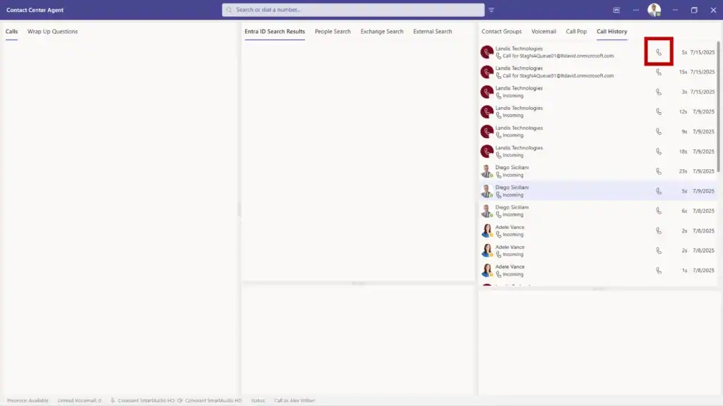one-click callback button in call history