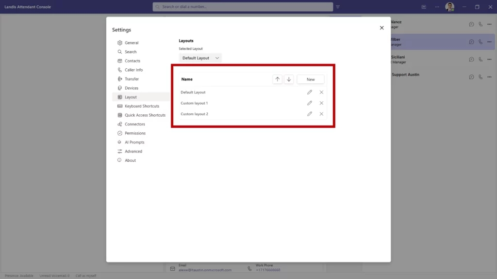 custom layouts saved in attendant console