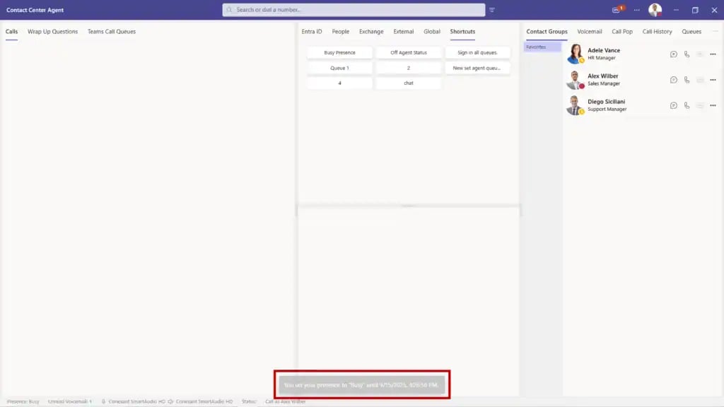 Teams presence change confirmation