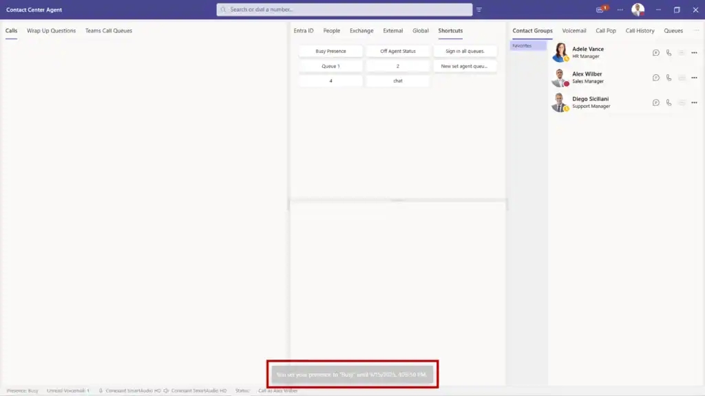 Teams presence change confirmation