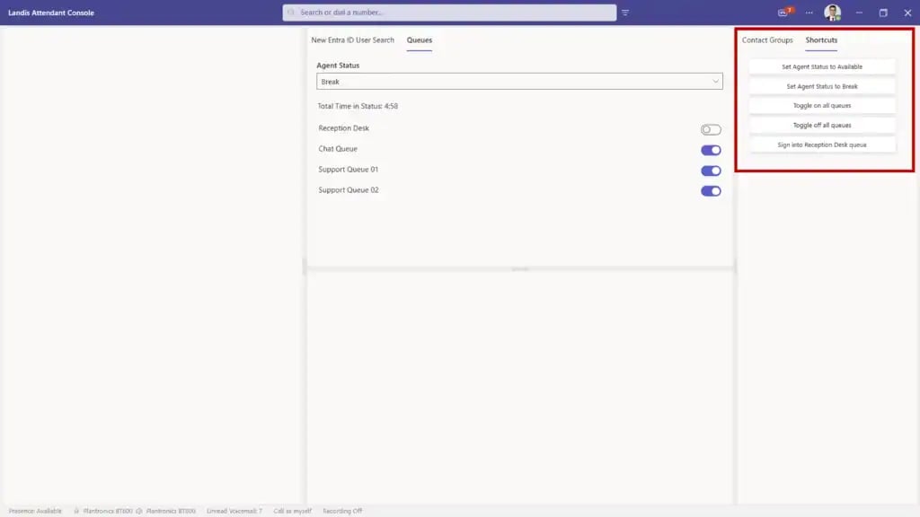 quick access shortcuts for agent status