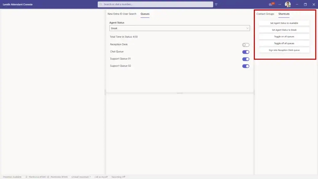 quick access shortcuts for agent status
